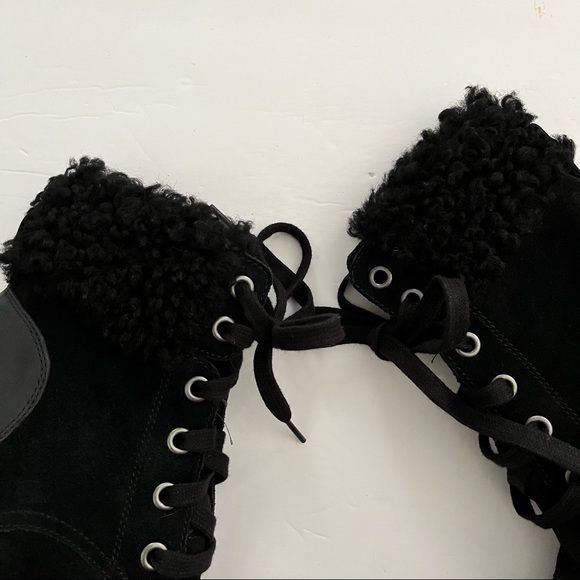 Ugg “Jaxon” black suede Boots, shearling cuff, block heel -6.5 - Picture 7 of 10